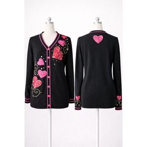 Bobbie Bell 90s Heart Sequin Cardigan Kitschy Coquette Heart Button Sweater L